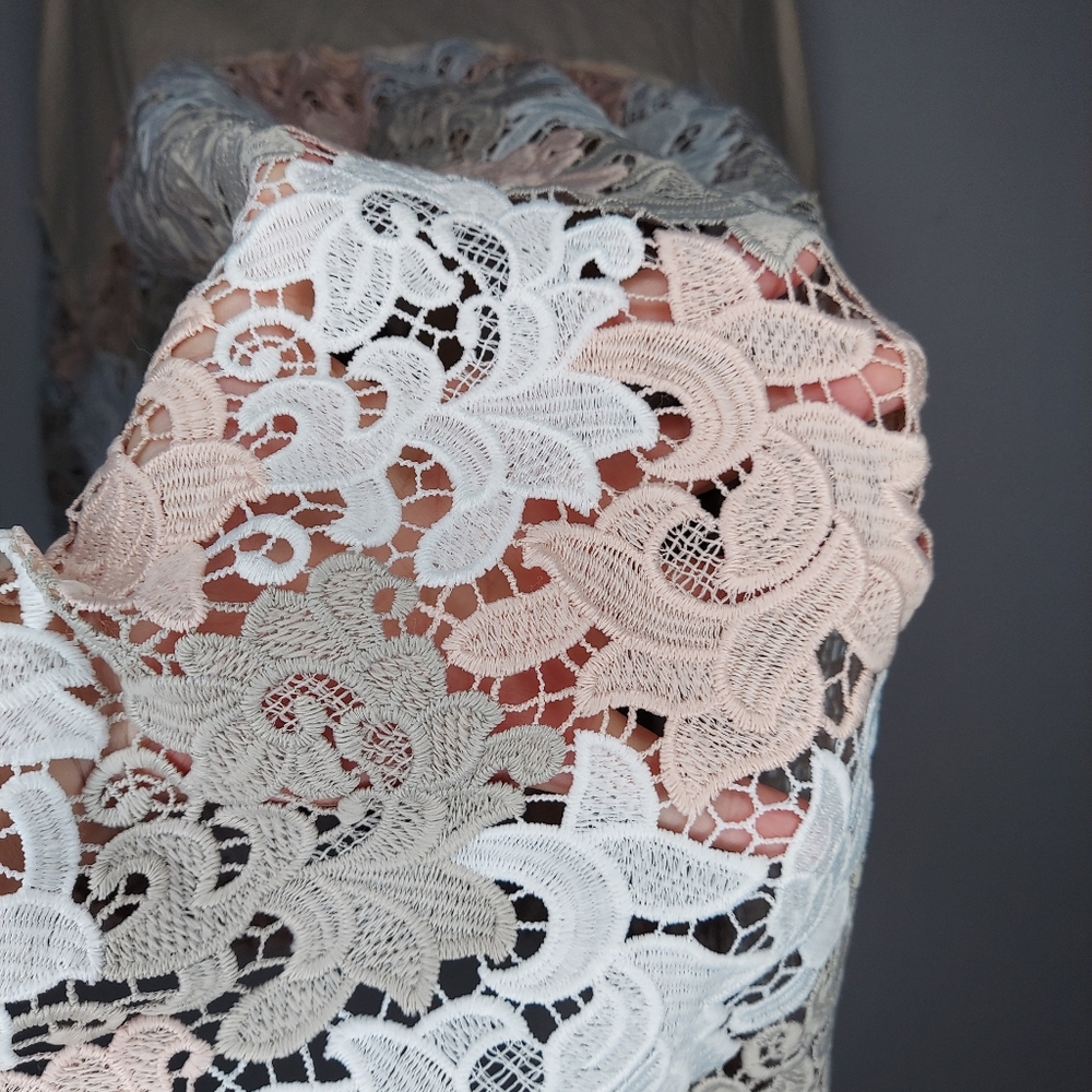 POL Oversize Button Collar Shirt Large Lace Floral Puffed Sleeve Pocket Shacket‎ - Picture 4 of 10